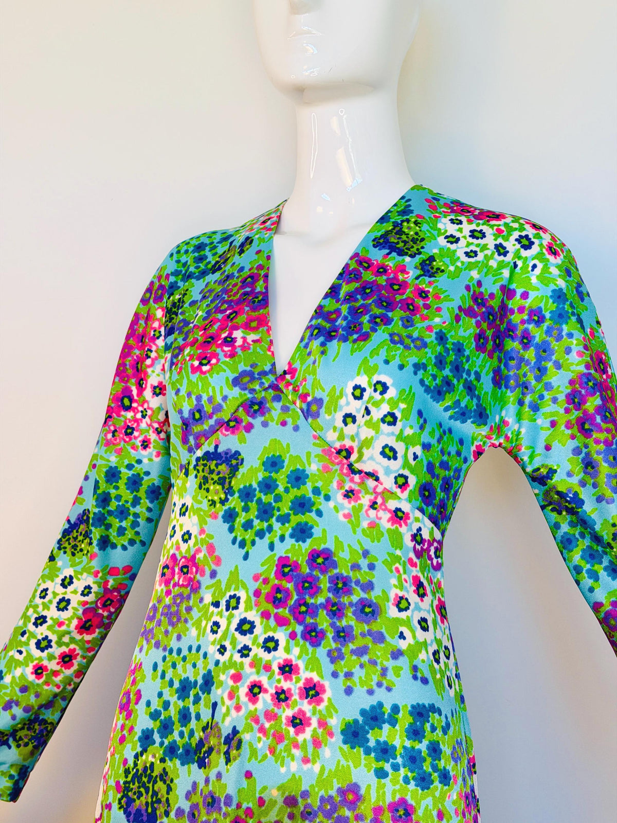 70s Anne Fogarty Bright Floral Print Maxi Dress
