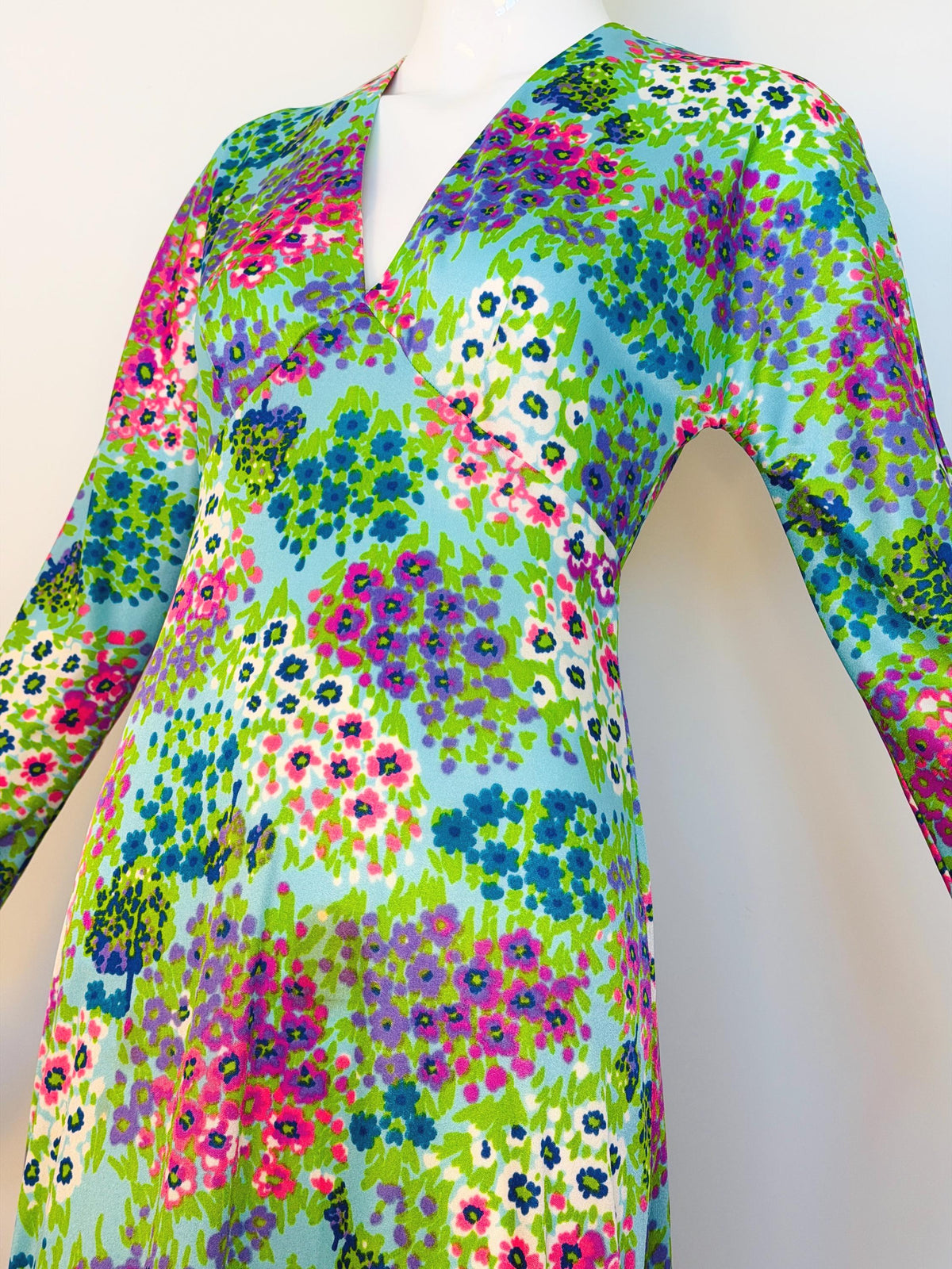 70s Anne Fogarty Bright Floral Print Maxi Dress