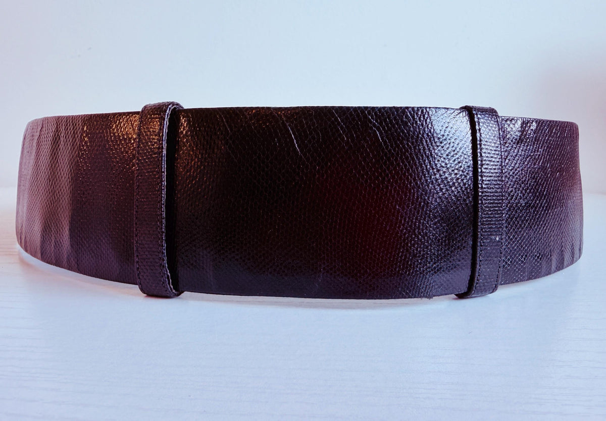 Vintage Judith Leiber Embelished Wide Black Reptile Belt