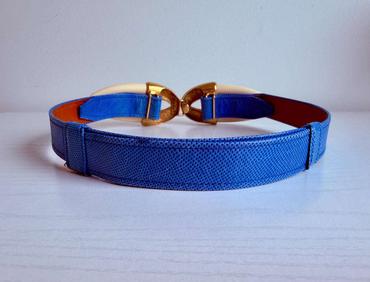 Disco Era Alexis Kirk Faux Horn Reptile Blue Belt