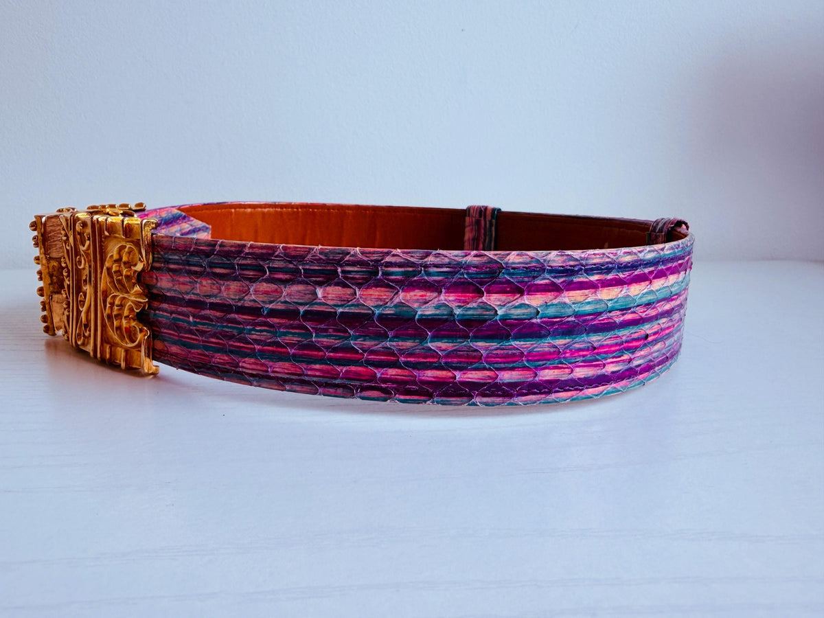 Vintage 80s Alexis Kirk Etruscan Gold Plated Snake Belt