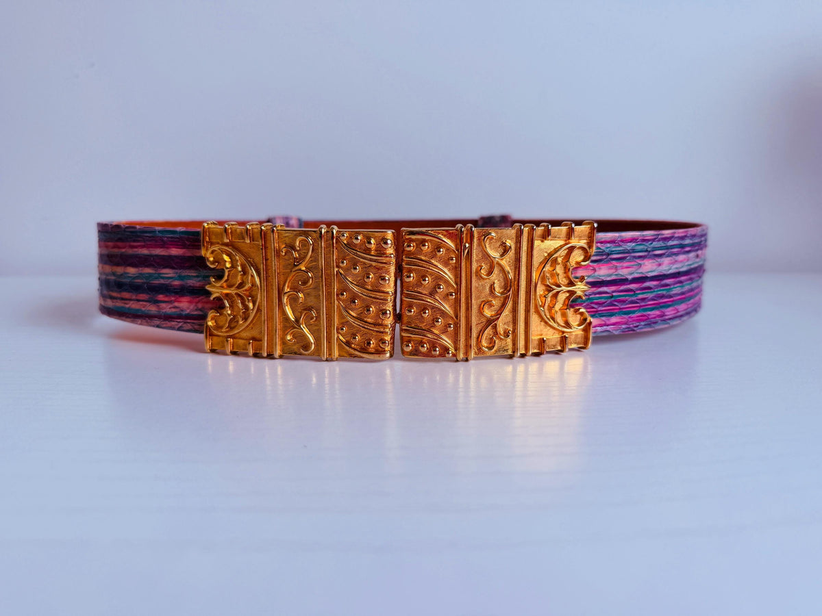 Vintage 80s Alexis Kirk Etruscan Gold Plated Snake Belt