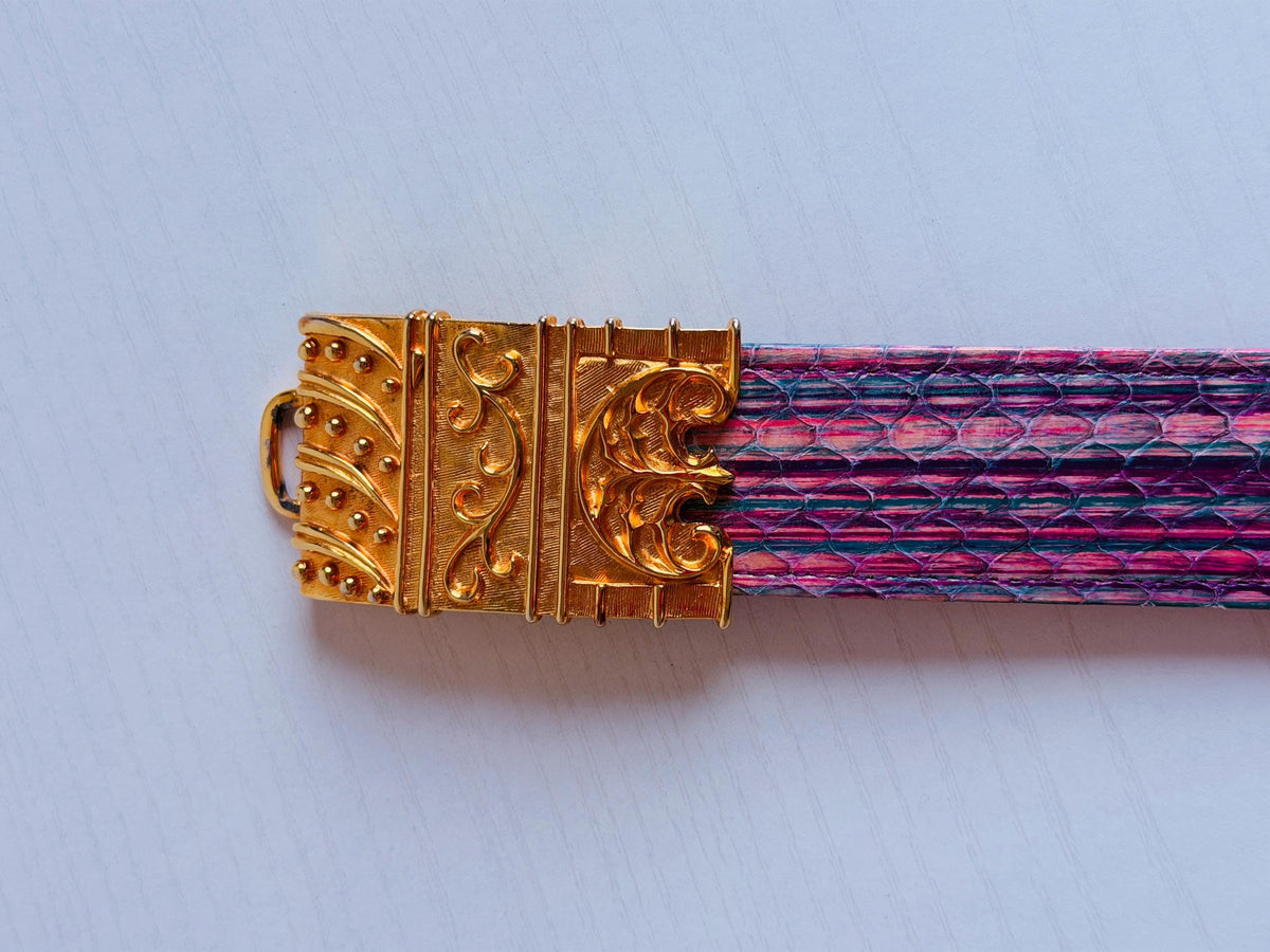 Vintage 80s Alexis Kirk Etruscan Gold Plated Snake Belt