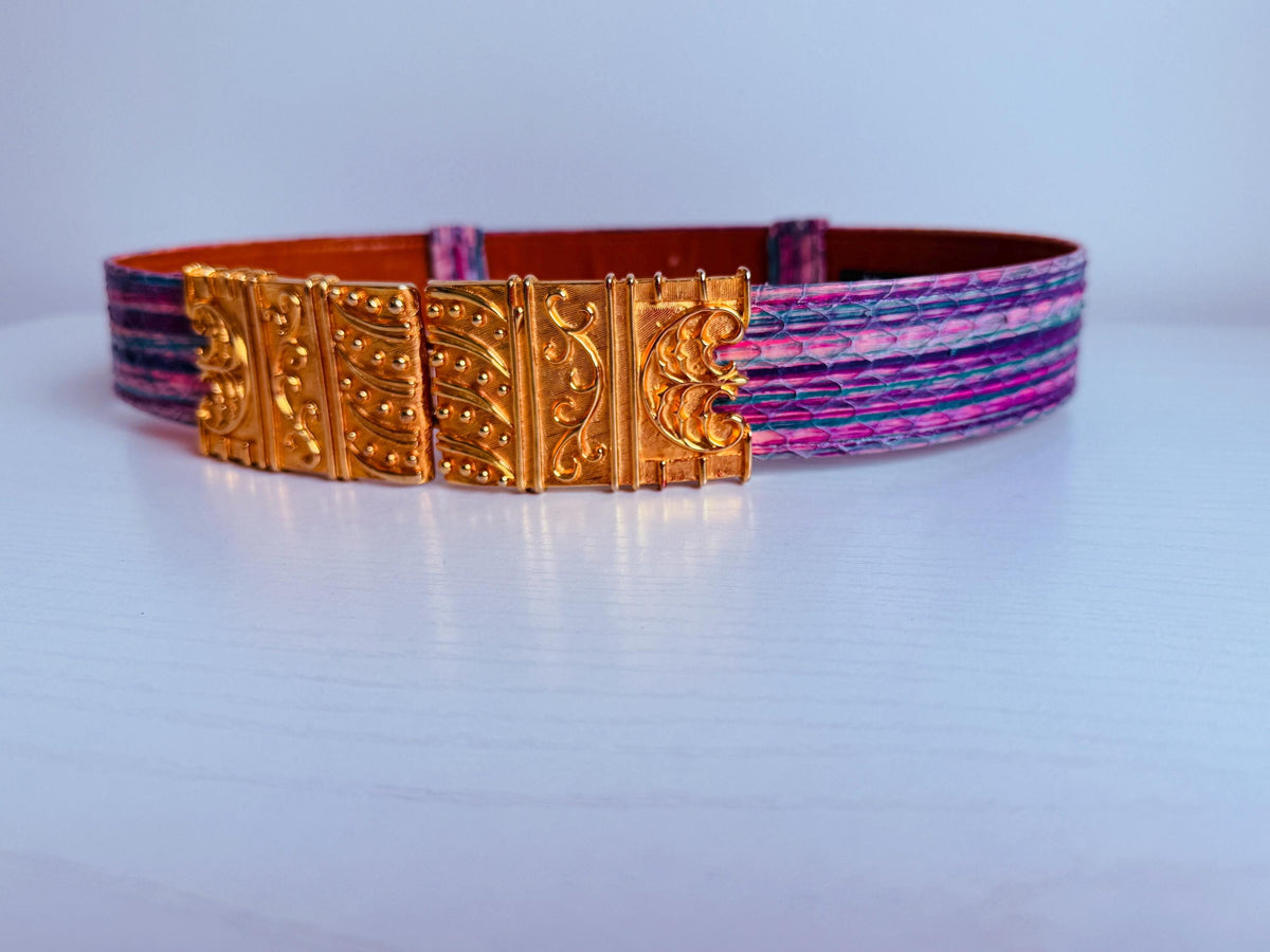 Vintage 80s Alexis Kirk Etruscan Gold Plated Snake Belt