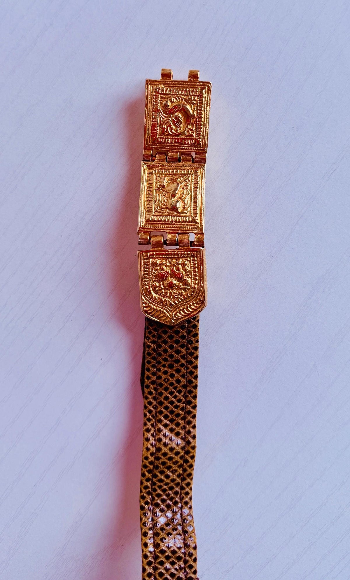 Vintage Disco Era Alexis Kirk Gold Plated Skinny Reptile Belt
