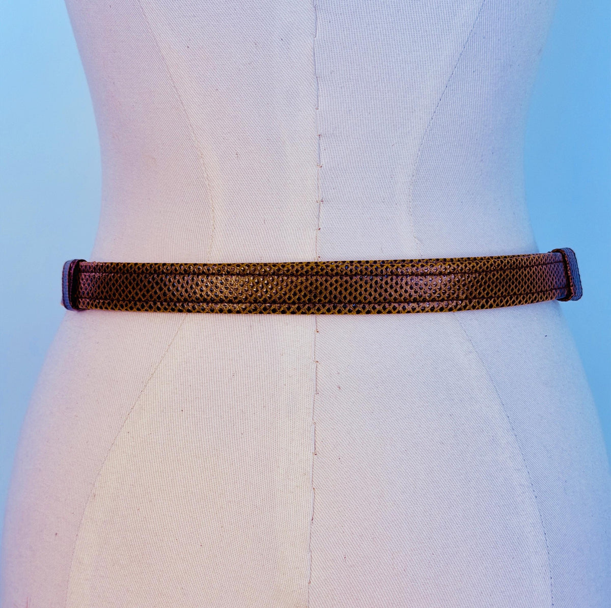 Vintage Disco Era Alexis Kirk Gold Plated Skinny Reptile Belt