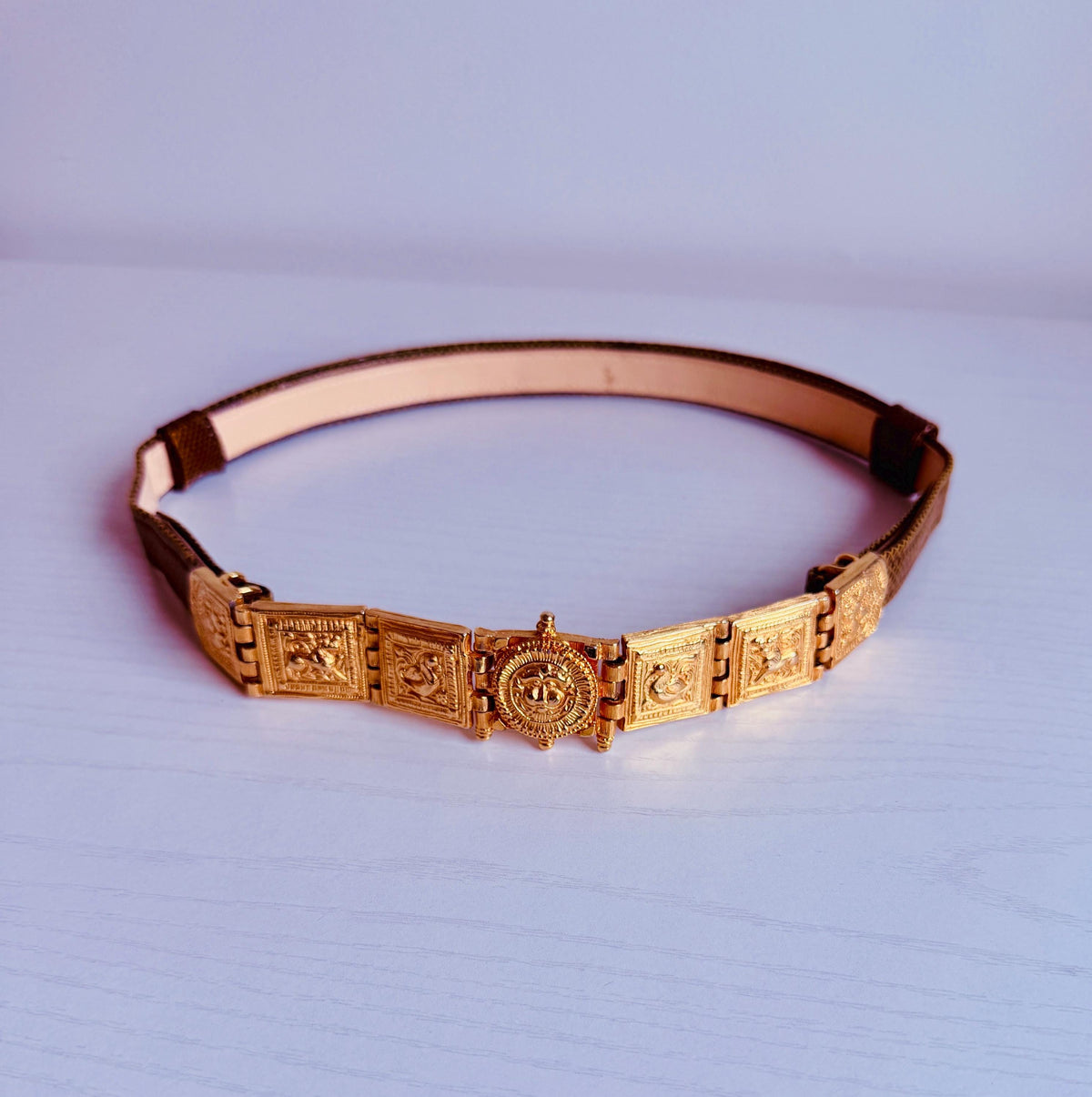 Vintage Disco Era Alexis Kirk Gold Plated Skinny Reptile Belt