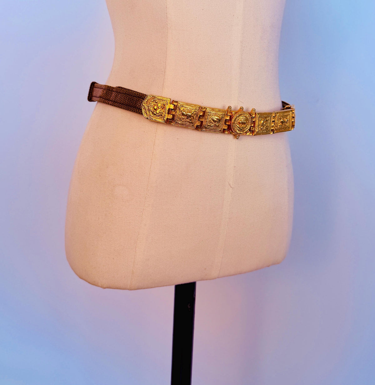 Vintage Disco Era Alexis Kirk Gold Plated Skinny Reptile Belt