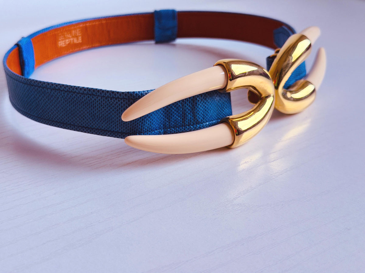 Disco Era Alexis Kirk Faux Horn Reptile Blue Belt
