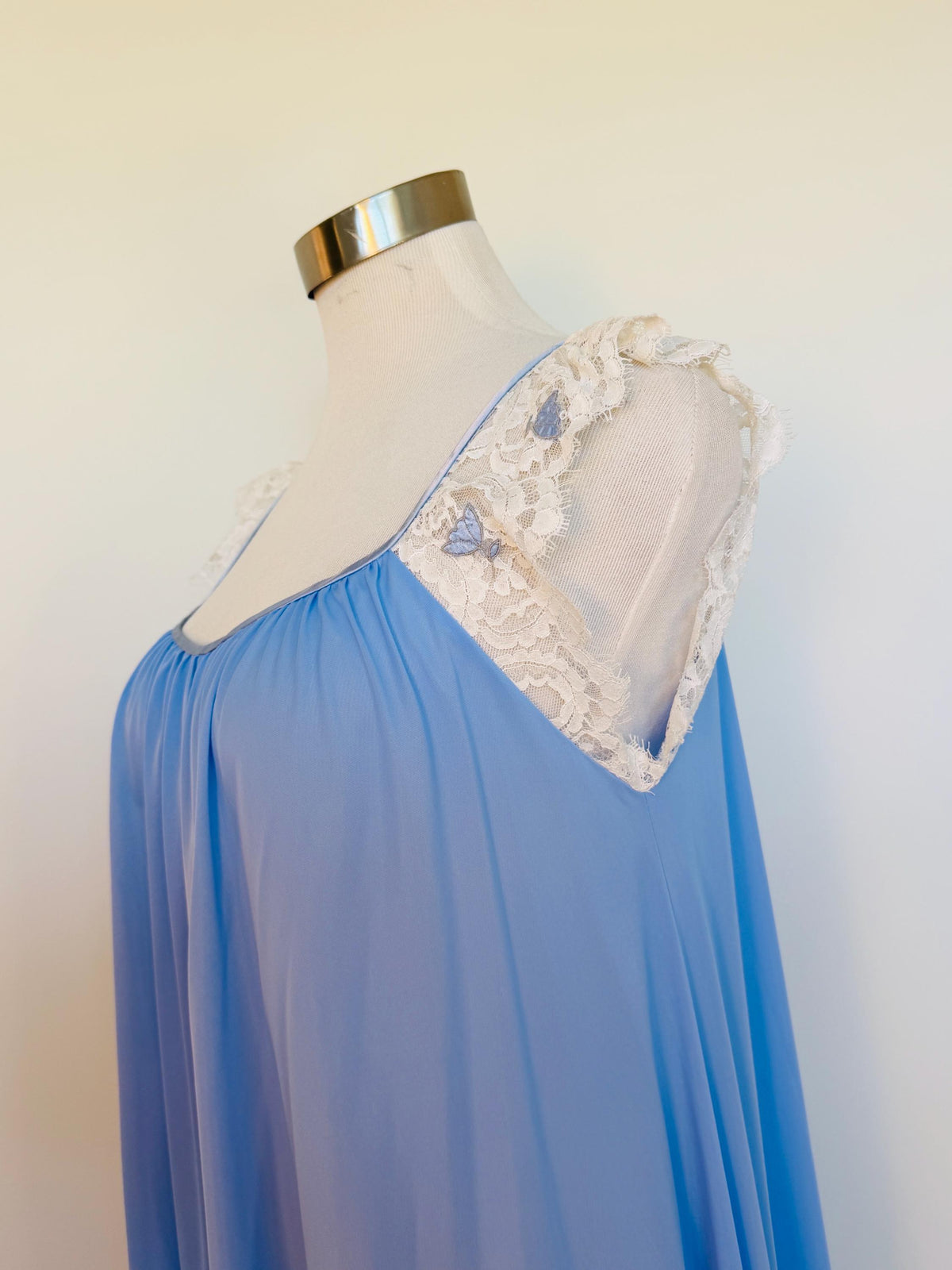 Vintage Lucie Ann of Beverly Hills Blue Lace and Nylon Slip Dress