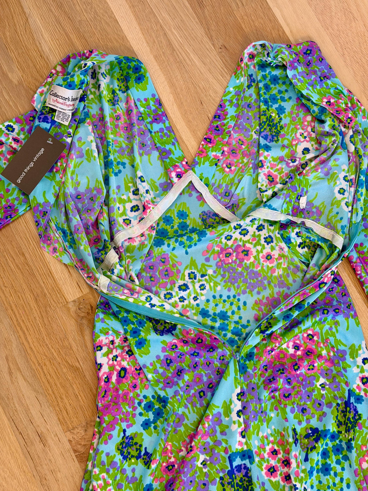 70s Anne Fogarty Bright Floral Print Maxi Dress
