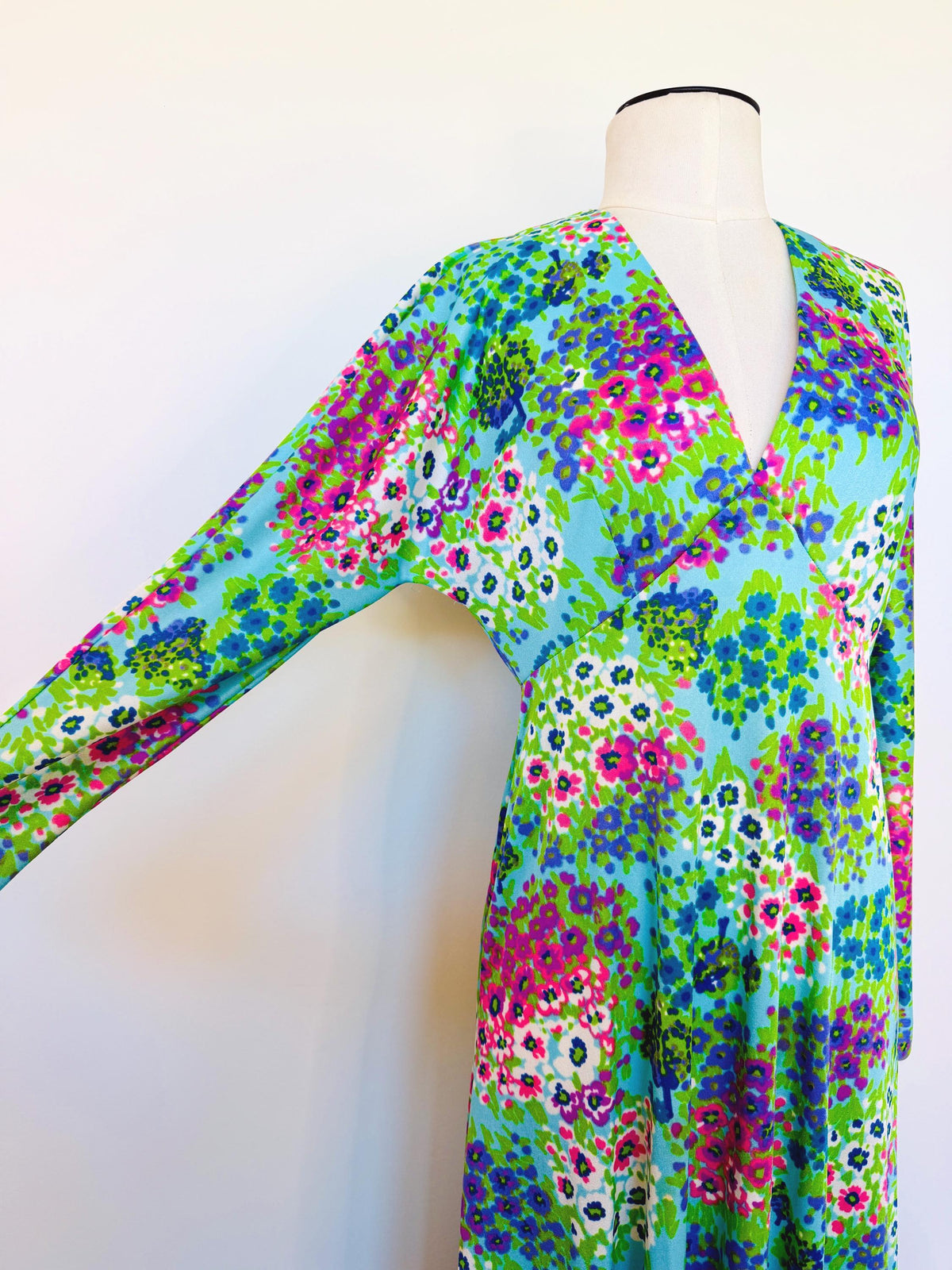 70s Anne Fogarty Bright Floral Print Maxi Dress
