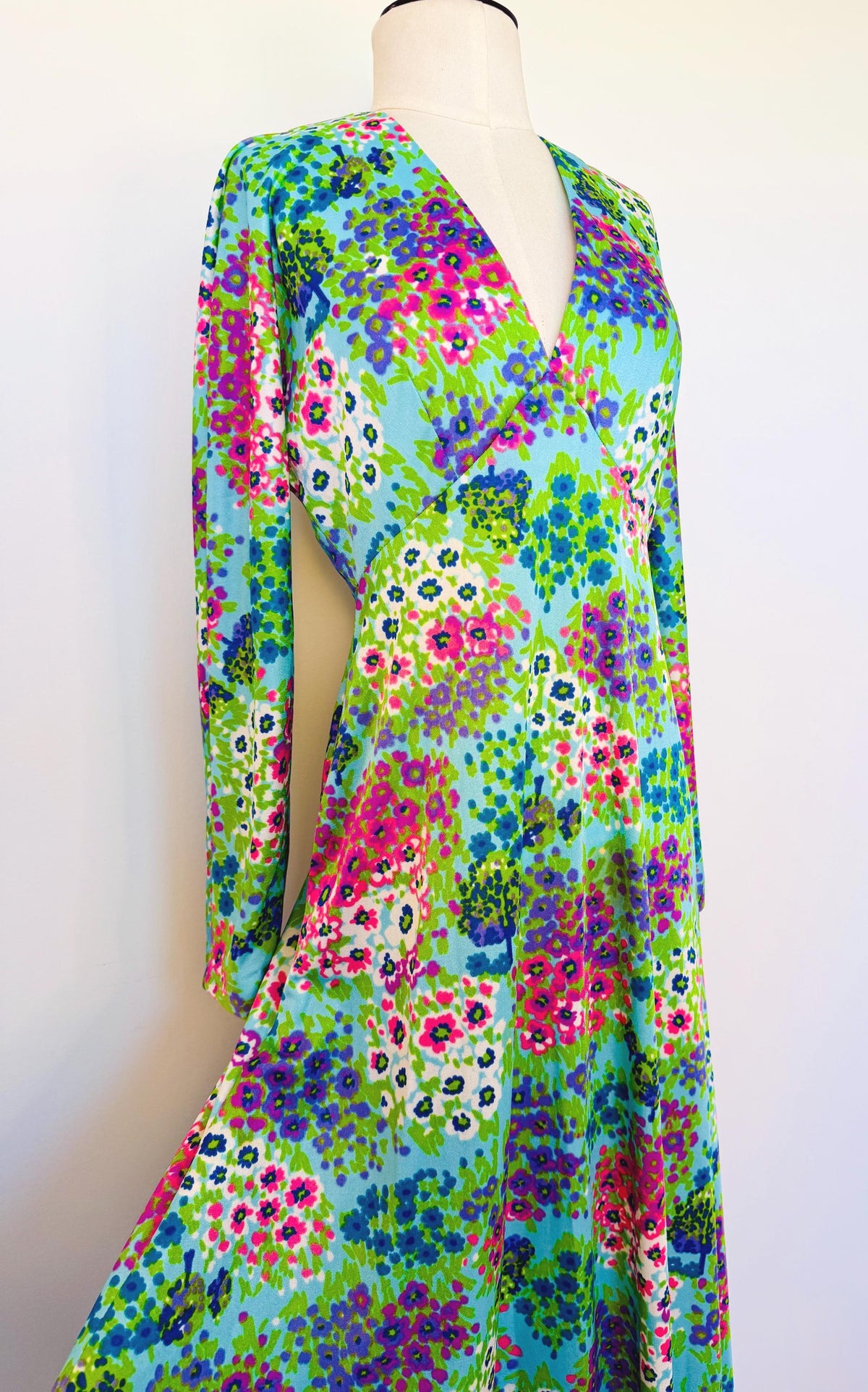 70s Anne Fogarty Bright Floral Print Maxi Dress