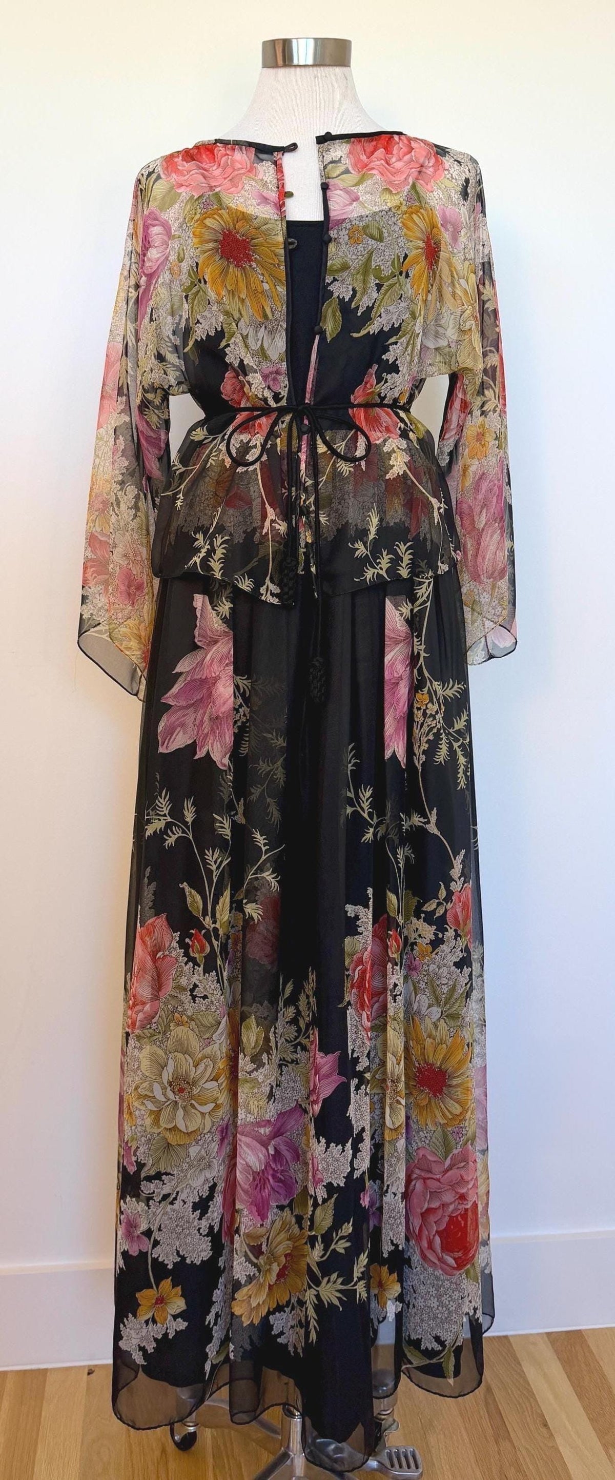 Donald BROOKS Floral Chiffon Gown Ensemble