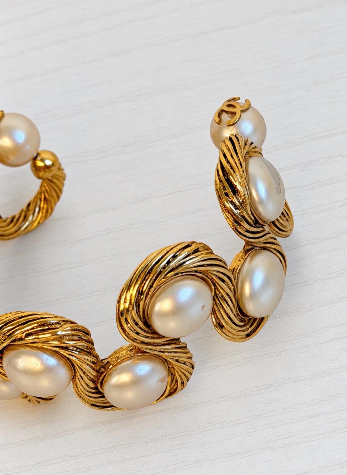 Vintage 1994 CHANEL Karl Lagerfeld Era Faux Pearl Gold Logo Cuff
