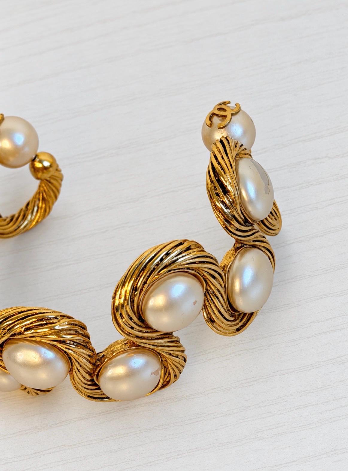Vintage 1994 CHANEL Karl Lagerfeld Era Faux Pearl Gold Logo Cuff