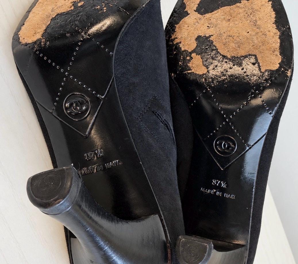 Authentic 90s CHANEL Suede and Leather Pointed Toe Ankle Boot