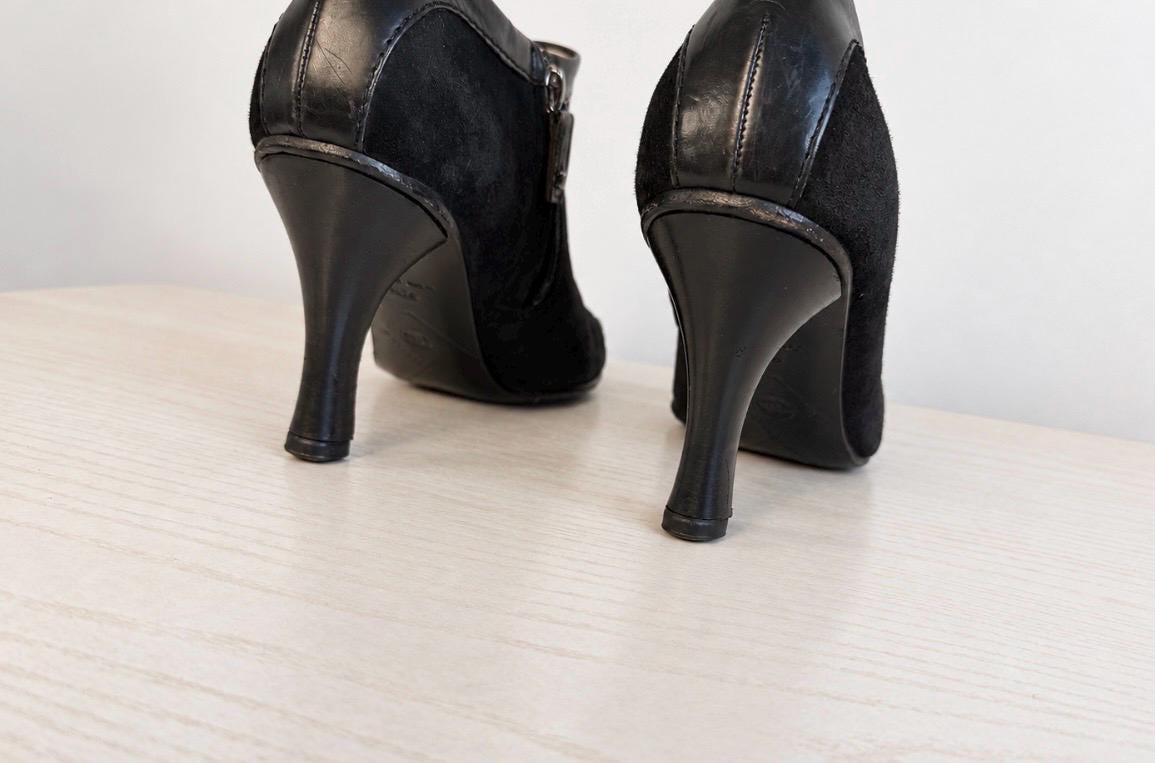 Authentic 90s CHANEL Suede and Leather Pointed Toe Ankle Boot