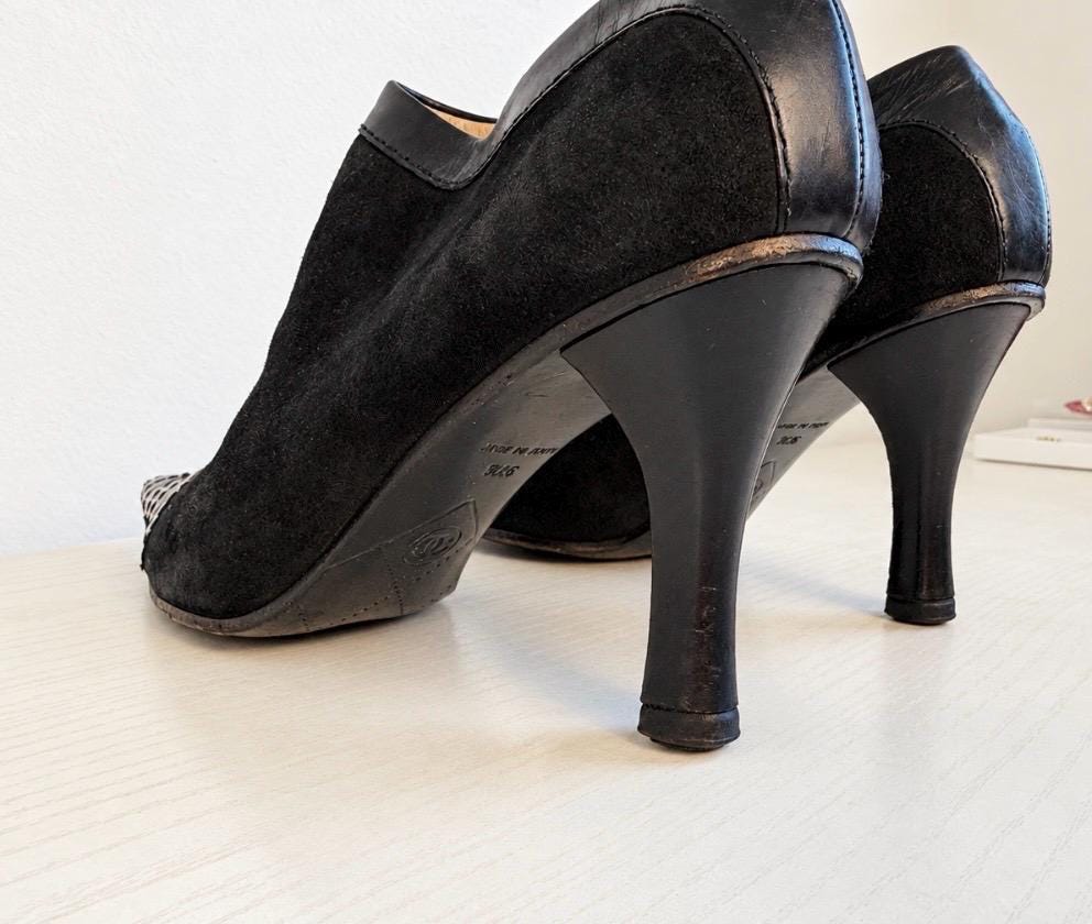 Authentic 90s CHANEL Suede and Leather Pointed Toe Ankle Boot