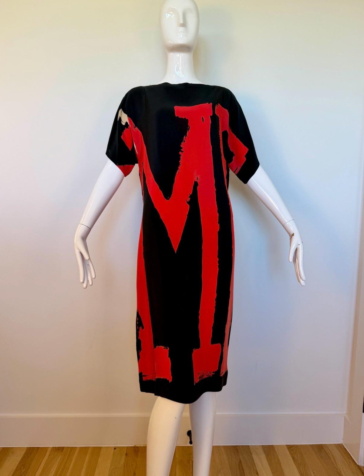 80s Couture Michele VOLLBRACHT Graphic Silk Catan Dress