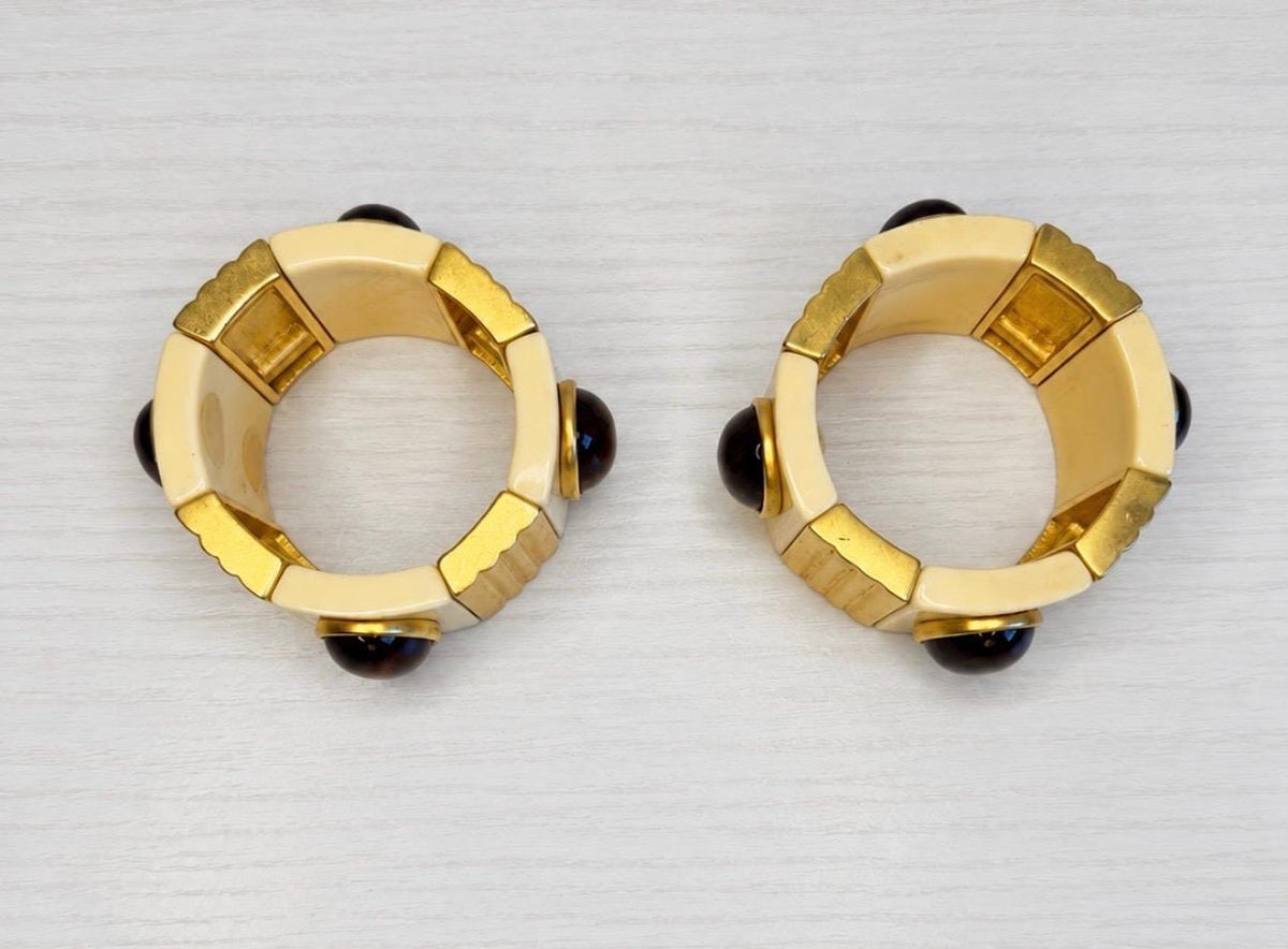 70s YSL Cabochon Wide Cuff Set
