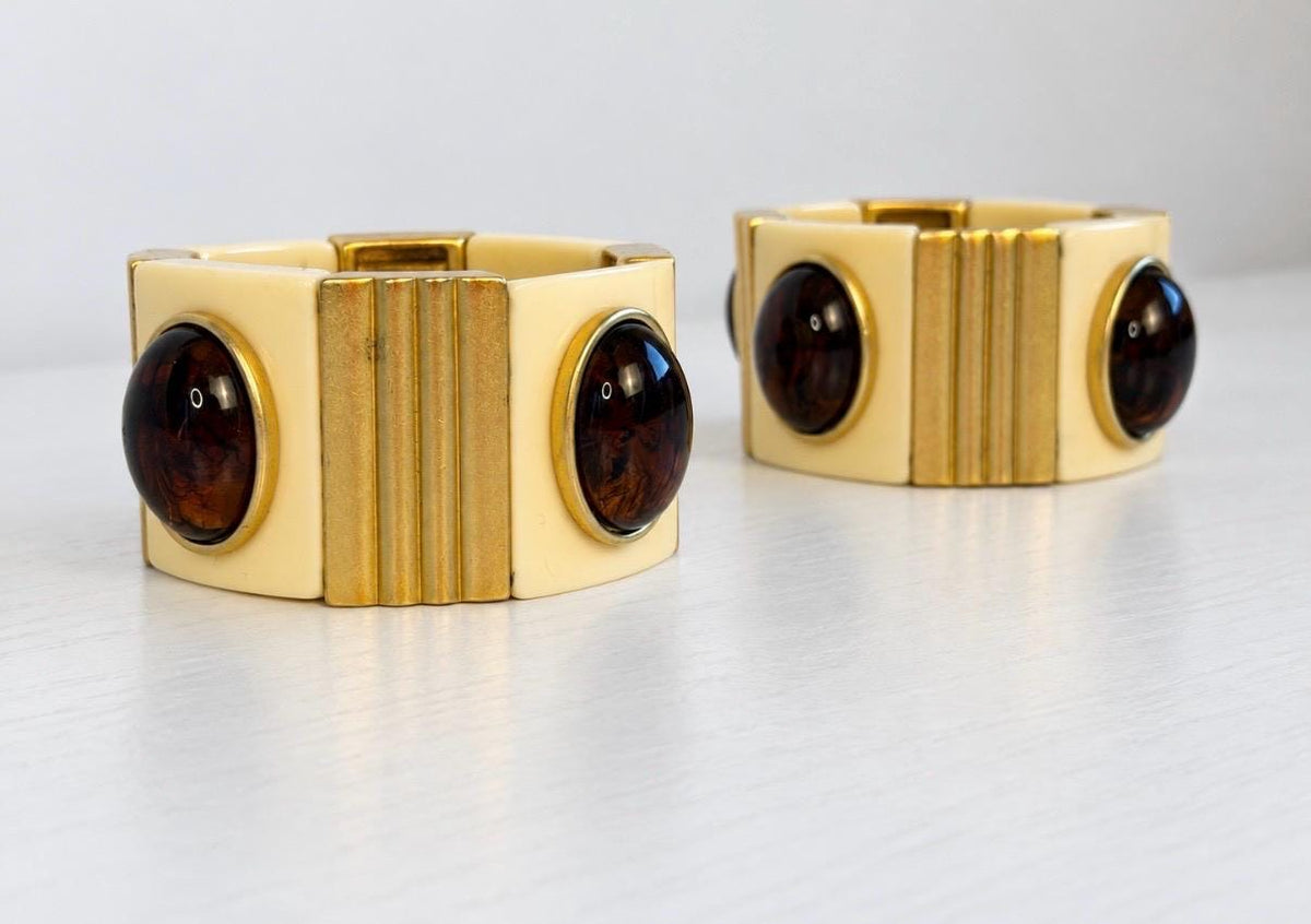 70s YSL Cabochon Wide Cuff Set
