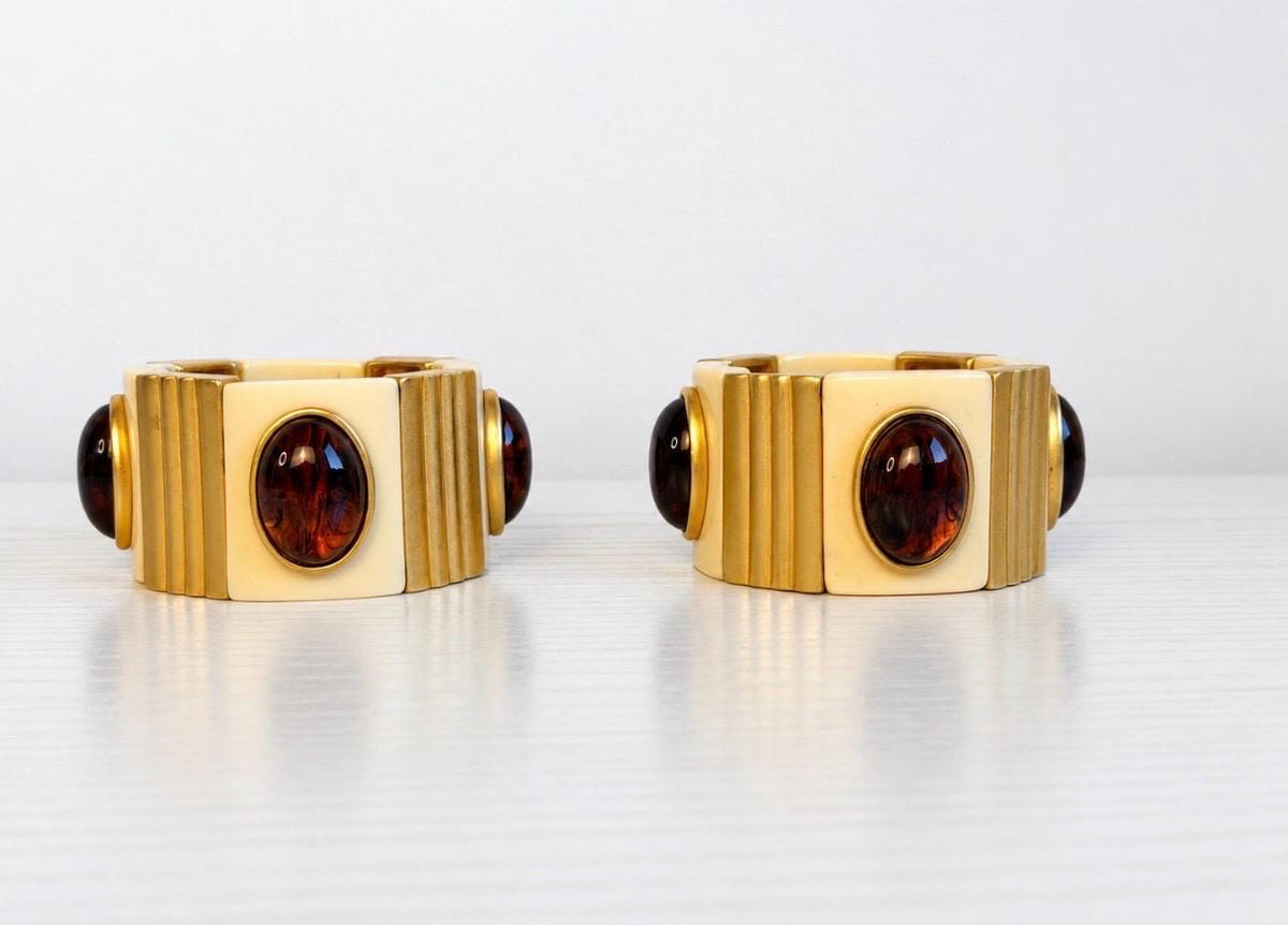 70s YSL Cabochon Wide Cuff Set