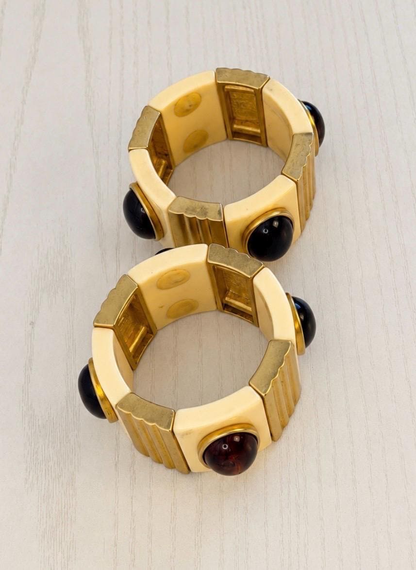 70s YSL Cabochon Wide Cuff Set