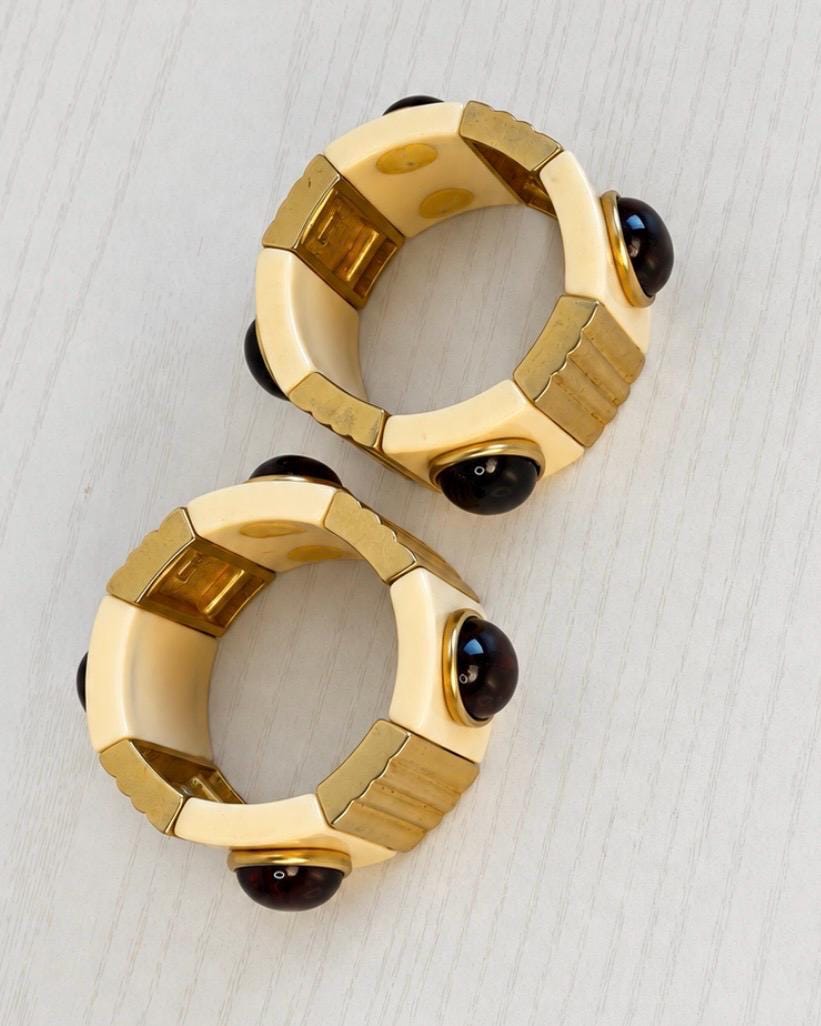 70s YSL Cabochon Wide Cuff Set