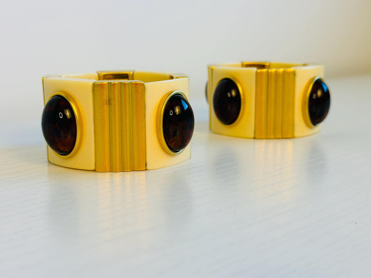 70s YSL Cabochon Wide Cuff Set