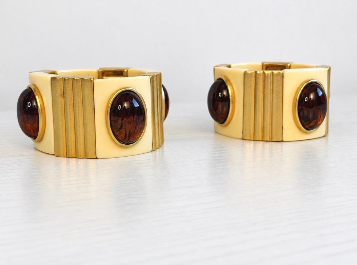 70s YSL Cabochon Wide Cuff Set
