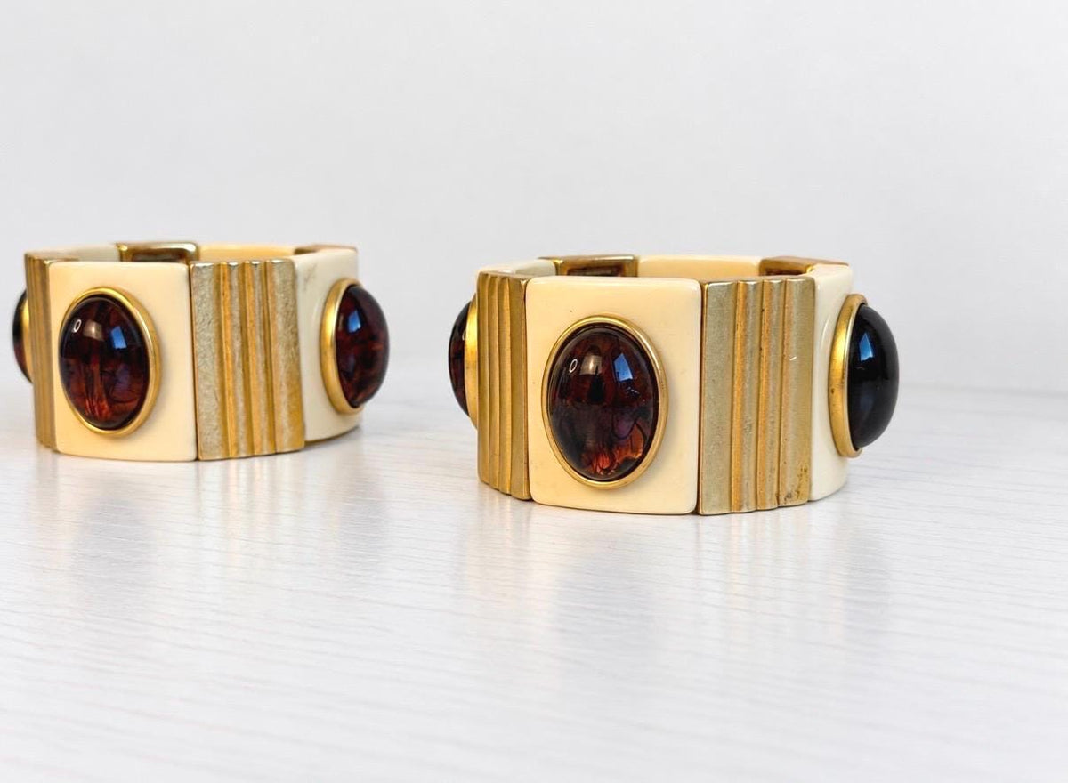 70s YSL Cabochon Wide Cuff Set