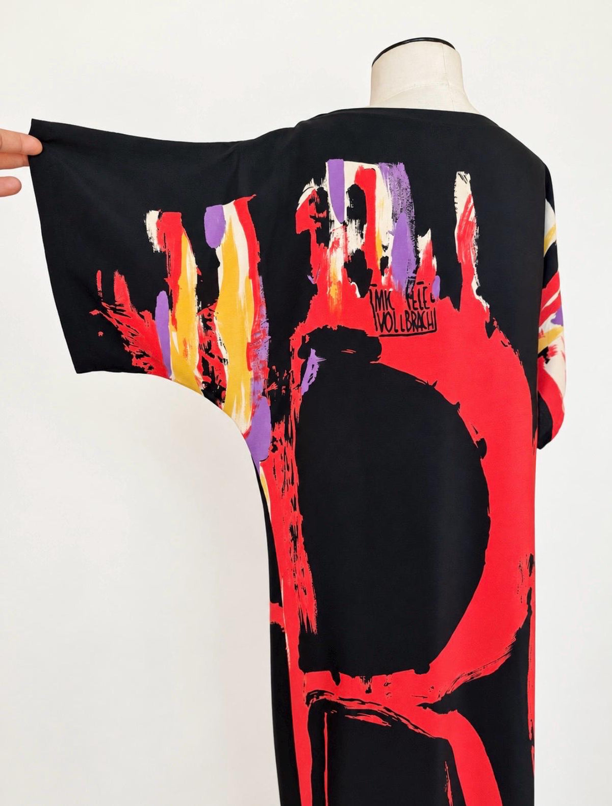 80s Couture Michele VOLLBRACHT Graphic Silk Catan Dress