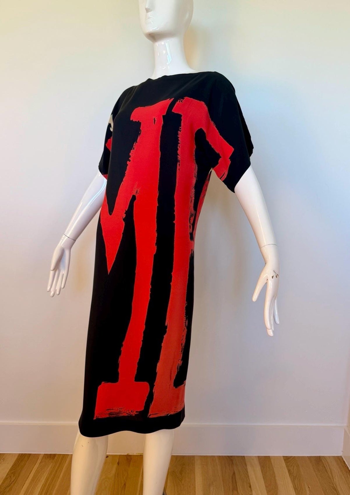 80s Couture Michele VOLLBRACHT Graphic Silk Catan Dress