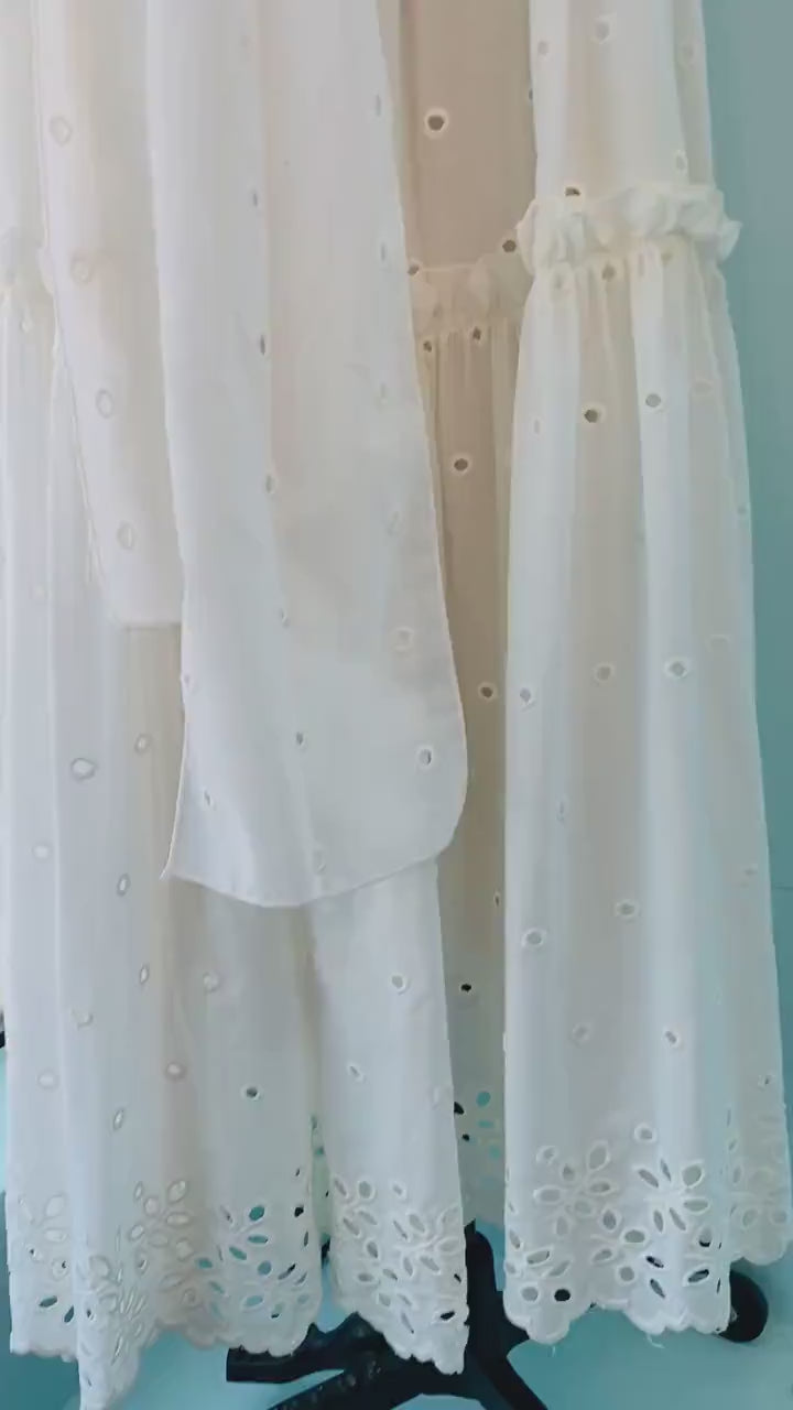 80s Albert Capraro White Eyelet Cotton Dress