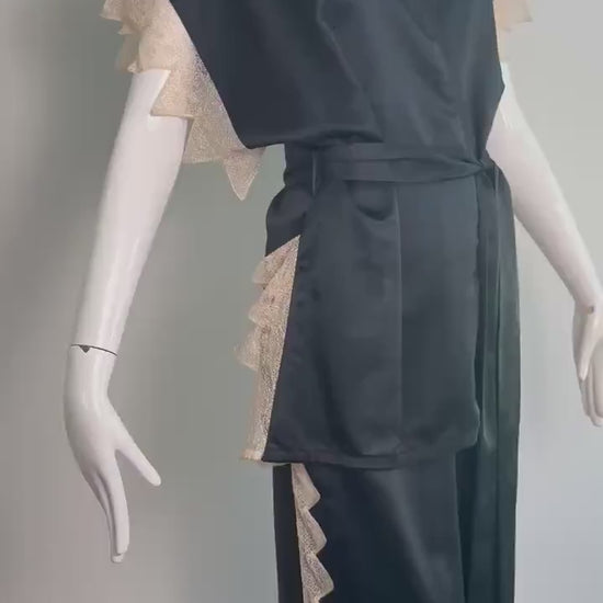 Zandra Rhodes Satin and Lace Kimono Pant Set