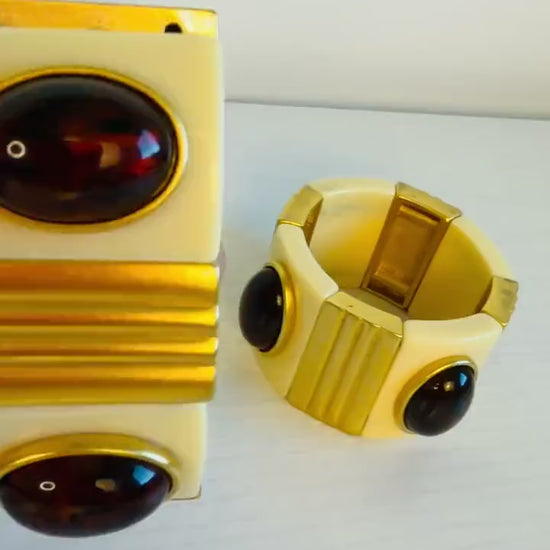 70s YSL Cabochon Wide Cuff Set