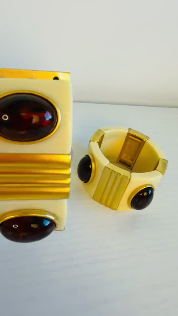 70s YSL Cabochon Wide Cuff Set