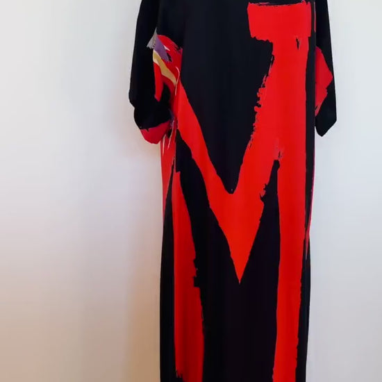 80s Couture Michele VOLLBRACHT Graphic Silk Catan Dress