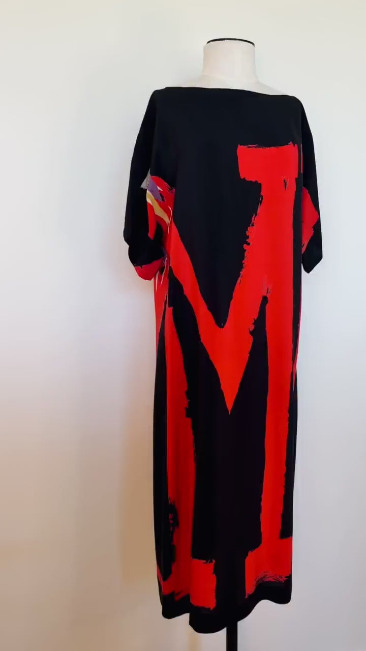 80s Couture Michele VOLLBRACHT Graphic Silk Catan Dress
