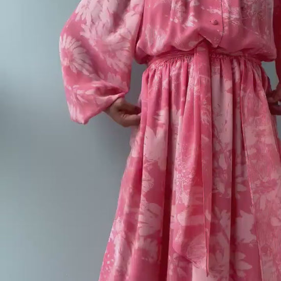 Vintage Hanae Mori Pink Floral Boho Maxi Dress