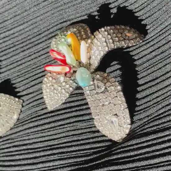 80s Iradj Moini Massive Rhinestone and Glass Flower Earrings