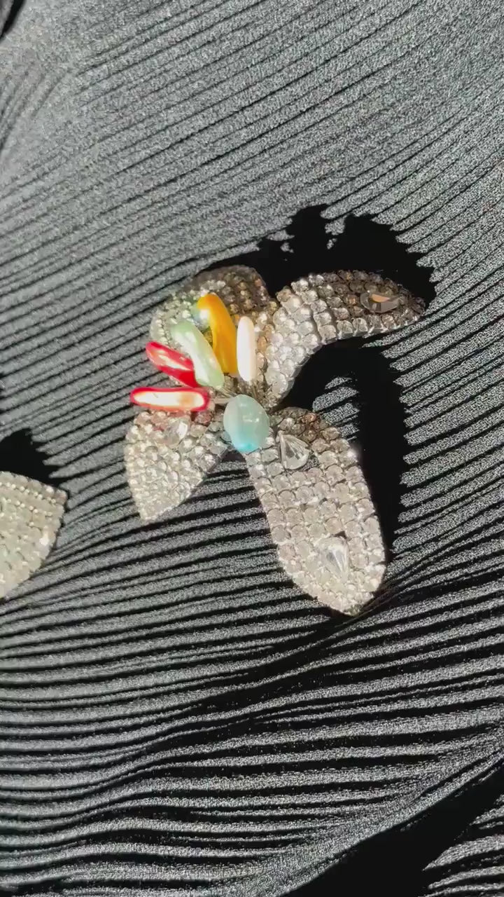 80s Iradj Moini Massive Rhinestone and Glass Flower Earrings