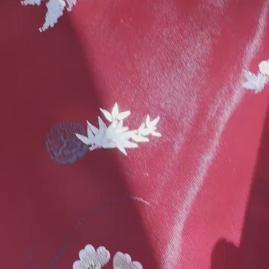 Antique 1940s Ruby Red Silk Chinoiserie Duster