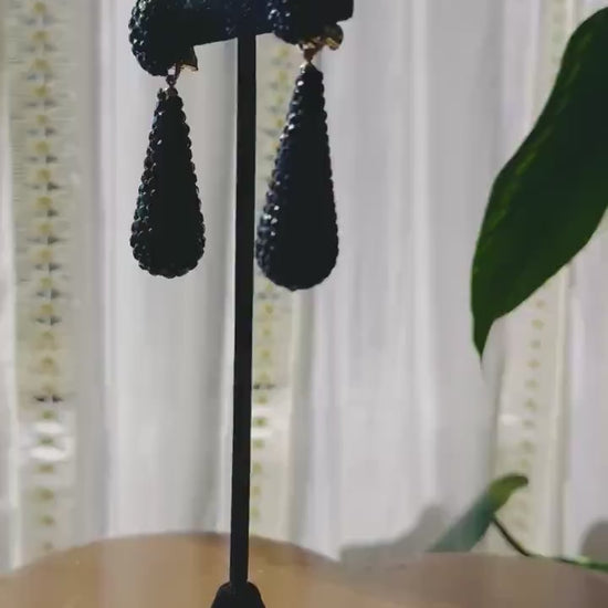 Disco Era Richard Kerr Black Crystal Pave Dangling Statement Earrings