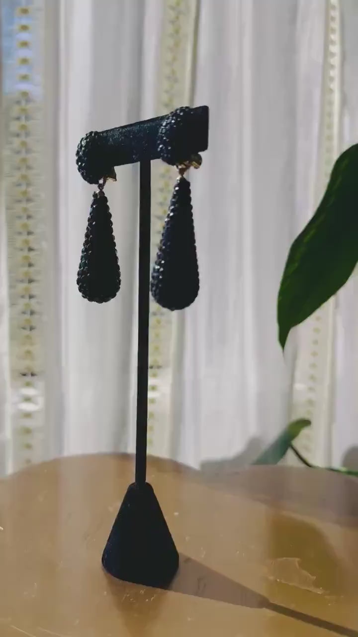 Disco Era Richard Kerr Black Crystal Pave Dangling Statement Earrings