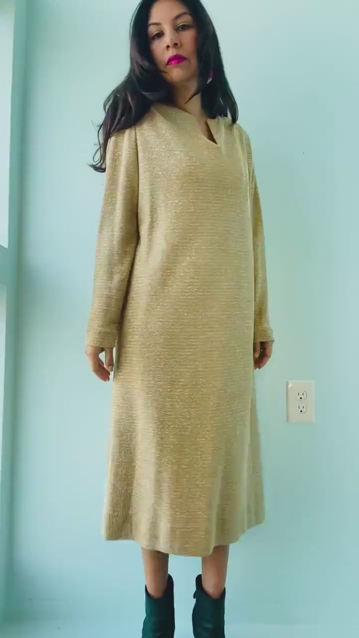 60s Neiman Marcus Gold Lurex Caftan  Dress