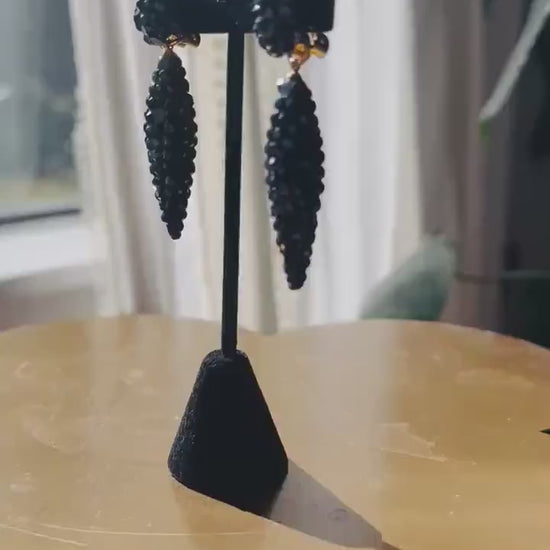 70s Richard Kerr Black Crystal Rhinestone Pave Statement Earrings