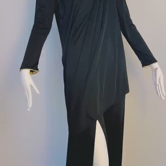 Disco Era Bill Tice Black and Gold Jersey Gown