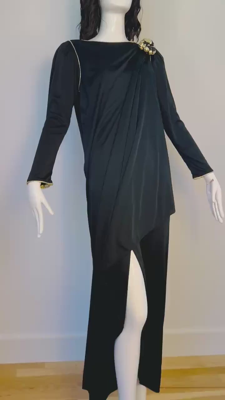 Disco Era Bill Tice Black and Gold Jersey Gown